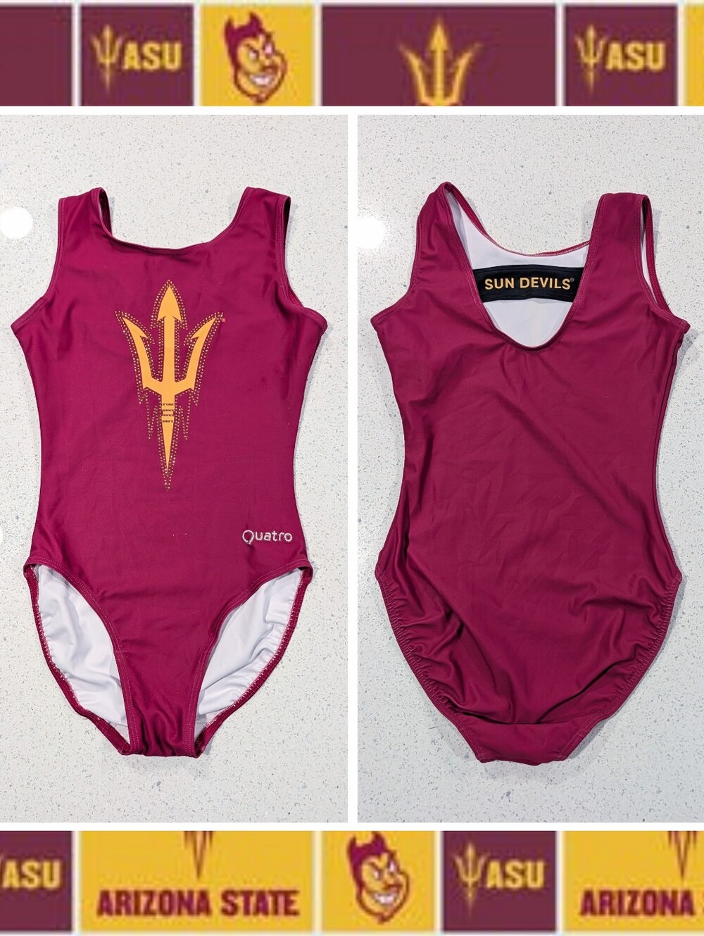 ASU Sun Devils Collegiate Quatro gymnastics dance Leotard AS Small ARIZONA STATE